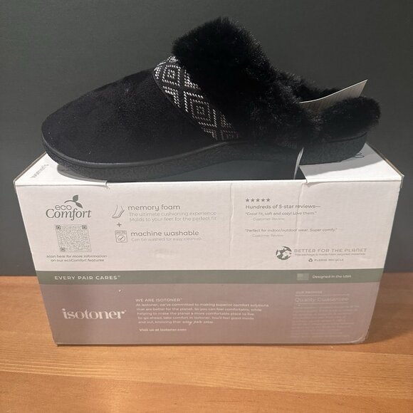 Isotoner Women's Memory Foam Black Slippers L 8.5 - 9 Eco Comfort Hoodback - Picture 6 of 9